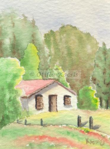 Old Red Barn, ACEO watercolor, 2.5x3.5: 15.00 US$