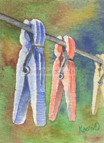 Clothspins, ACEO watercolor, 2.5x3.5: 15.00 US