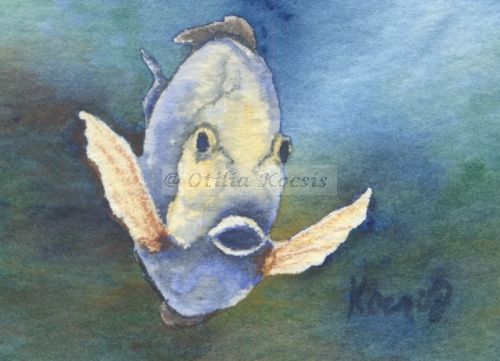 Tropical Fish 07, ACEO watercolor, 3.5x2.5: SOLD