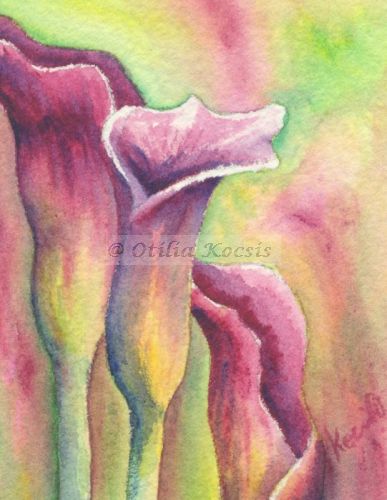 Calla Lilies 01, ACEO watercolor, 2.5"x3.5": SOLD