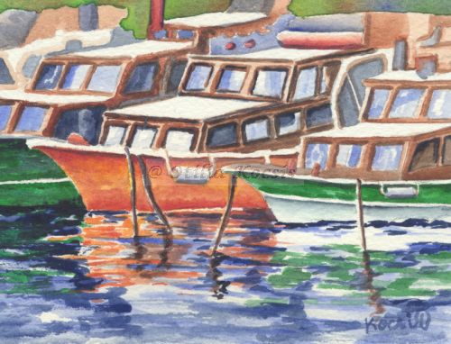 Bosphorus Boats, watercolor, 4"x6": NFS