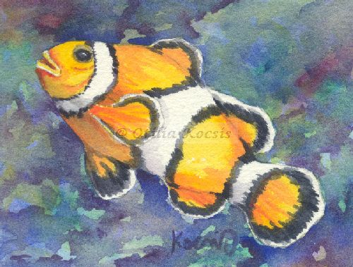 Clownfish 04, ACEO watercolor, 3.5"x2.5": 15.00 US$