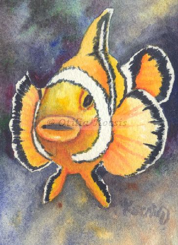 Clownfish 05, ACEO watercolor, 3.5"x2.5": 15.00 US$