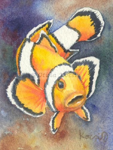 Clownfish 06, ACEO watercolor, 3.5"x2.5": 15.00 US$