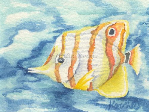 Butterfly Fish 02, ACEO watercolor, 3.5"x2.5": 15.00 US$