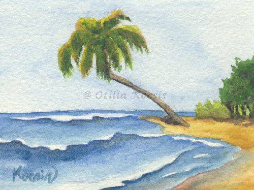 Seascape #01, ACEO watercolor, 3.5"x2.5": 15.00 US$