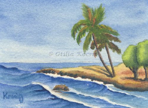 Seascape #02, ACEO watercolor, 3.5"x2.5": 15.00 US$
