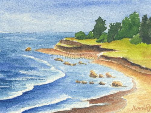 Seascape #03, ACEO watercolor, 3.5"x2.5": 15.00 US$