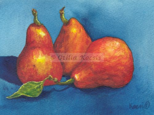 Three Pears #01, watercolor, 4"x6": NFS