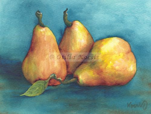Three Pears #02, watercolor, 4"x6": 30.00 US$