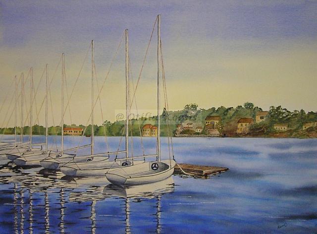 Aligned Boats, watercolor, 28"x20": 300.00 US$