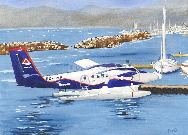 Hydroplane at Patras Harbour, watercolor, 14"x10": 125.00 US$