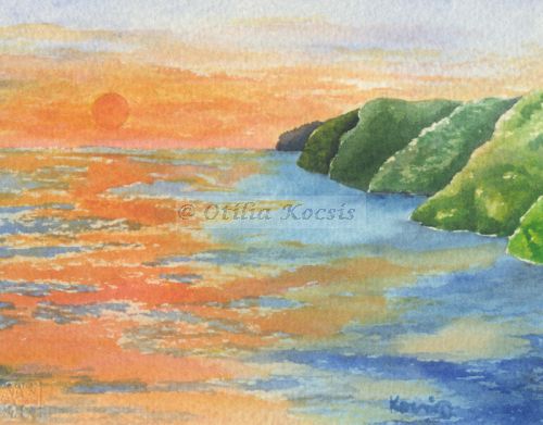 Orange Sunset, watercolor, 7"x5": 45.00 US$