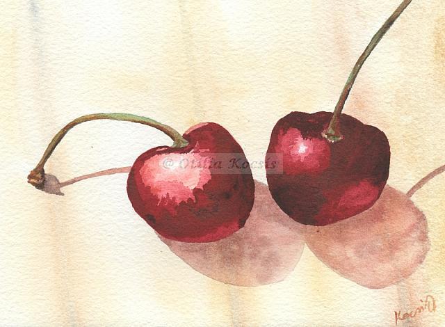 Cherries Study, watercolor, 7"x5": SOLD