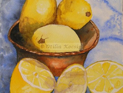 Lemons in a Pot, watercolor, 7"x5": SOLD